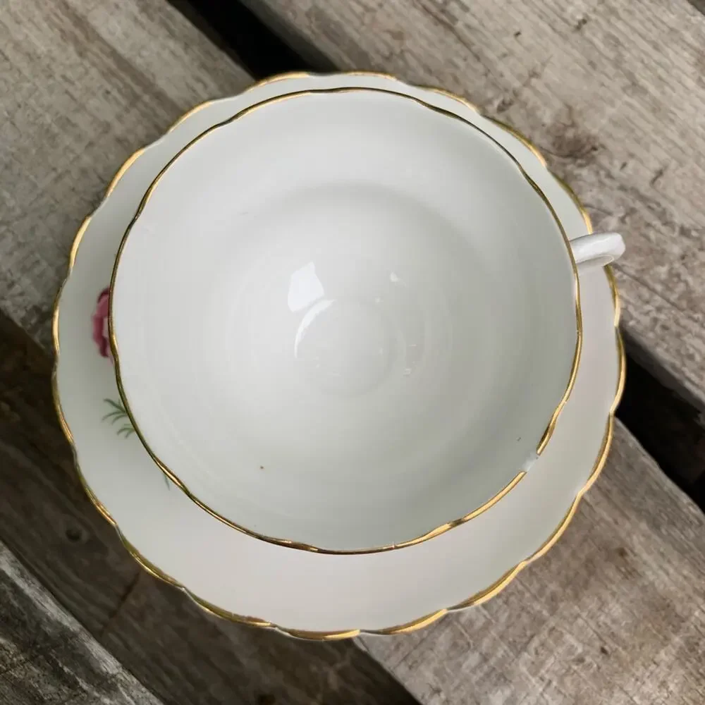 Vintage bone china pink floral cottagecore teacup and saucer